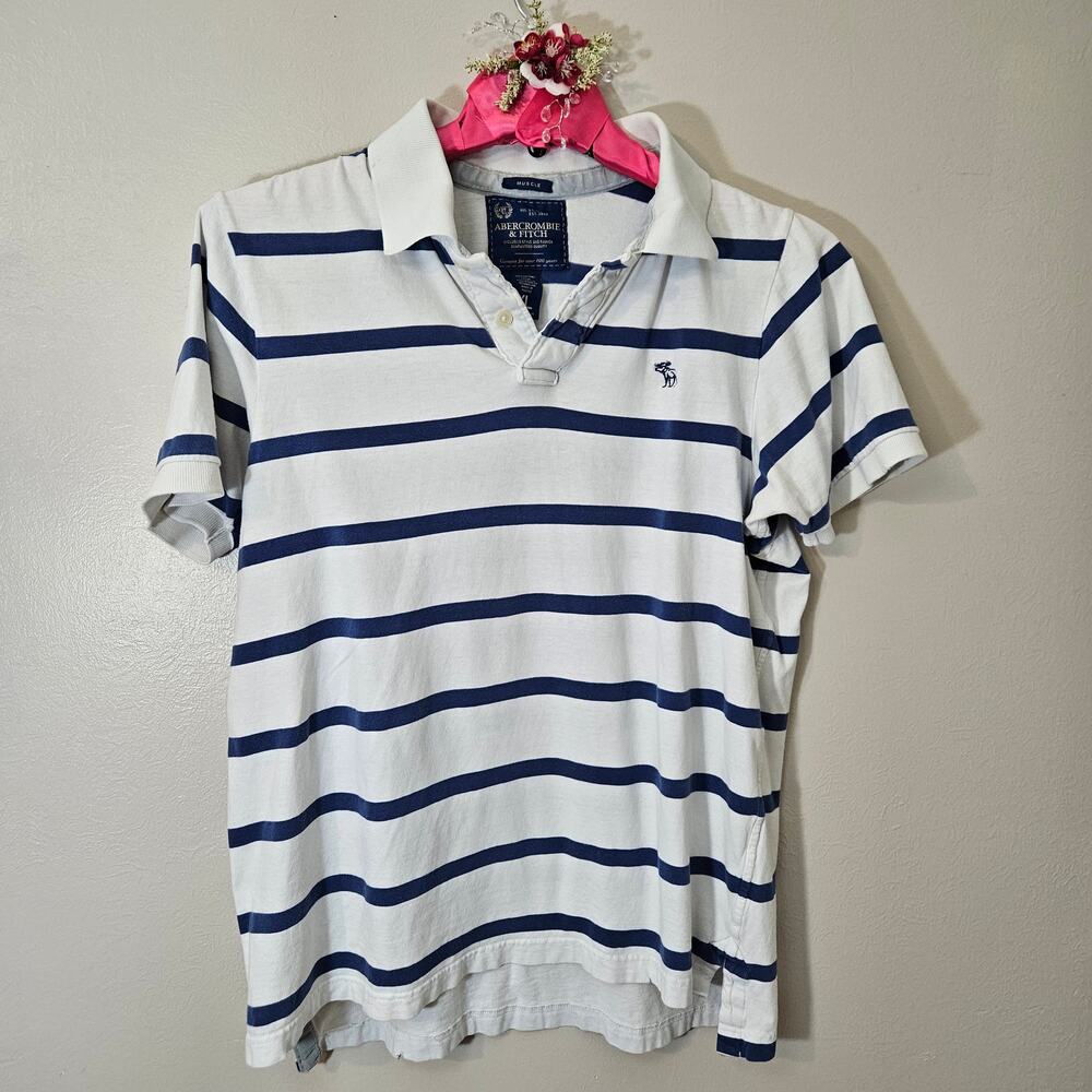 Abercrombie & Fitch Men's Muscle Fit Polo Shirt - XL - Y2K Vintage - Distressed